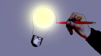 Illustration of a hand drawing a lighted light bulb