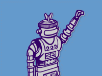 Illo of a robot raising fist in the air