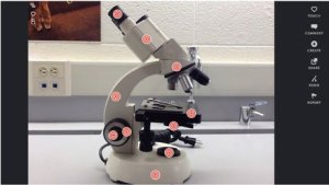 ThingLink screen identifying parts of microscope