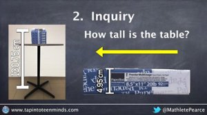 Inquiry screen grab comparing the height of a table to the height of a ream of paper