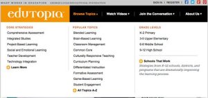 Screen grab of edutopia topics navigation
