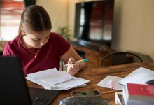 Middle school-aged girl doing homework