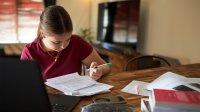 Middle school-aged girl doing homework