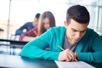 Three high school students retaking a test