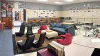A high school classroom with flexible seating. 