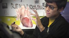 Student explores 3D rendering of a heart.