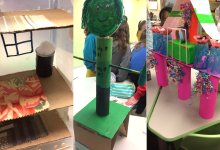 A photo collage of a school makerspace