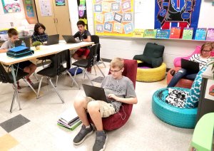 Students in the author’s flexible seating classroom