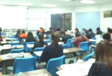 Photo of a large class at work.