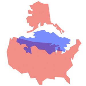 A simple, blank map of the United States next to Kazakhstan to compare their sizes.