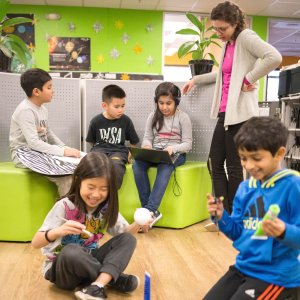 Khan Lab School students work on an interdisciplinary project about outerspace.