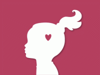 Illo of a profile silhouette of a girl with a heart in her head