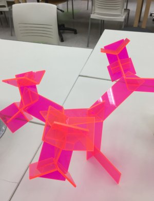 Photo of a pink 3D sculpture created with a laser cutter