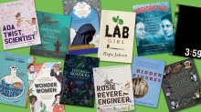 A collage of book covers that feature women and girls in STEM