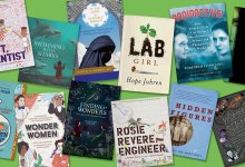 A collage of book covers that feature women and girls in STEM