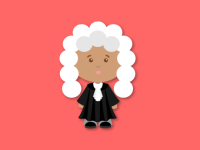 An illustration of a child dressed as an old English judge.