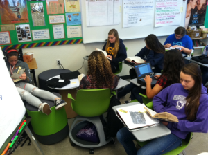 Students using the new furniture