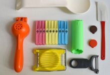 Colorful found kitchen objects