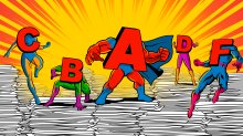 Illustration of superhero letter grades
