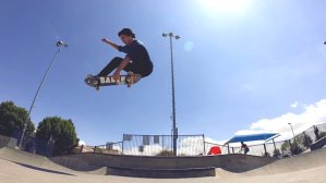 Skateboarder catches air