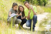 Teacher and students learn about climate outdoors