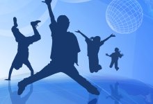 An illustration of kids dancing in silhouette