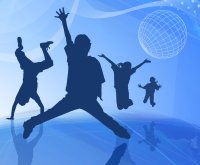 An illustration of kids dancing in silhouette