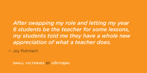 A quote from a teacher: 'After swapping my role and letting my year six students be the teacher for some lessons, my students told me they have a whole new appreciation of what a teacher does.'