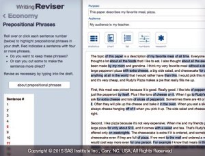 Screen grab of WritingReviser's Prepositional Phrases page