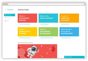 A web page showing teacher professional development categories related to personalized learning and project-based learning.