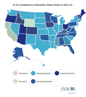 Map of states with competency education policies.