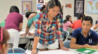 Students work in groups to remember their year of learning.