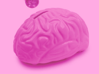 A photo of a brain coin bank.