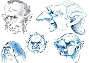 Concept sketches for the giants' heads