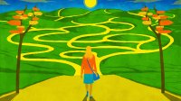 Illustration of woman choosing paths