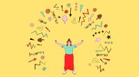 Illustration of woman pushing away social media communications