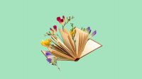 Photo illustration of flowers growing out of book