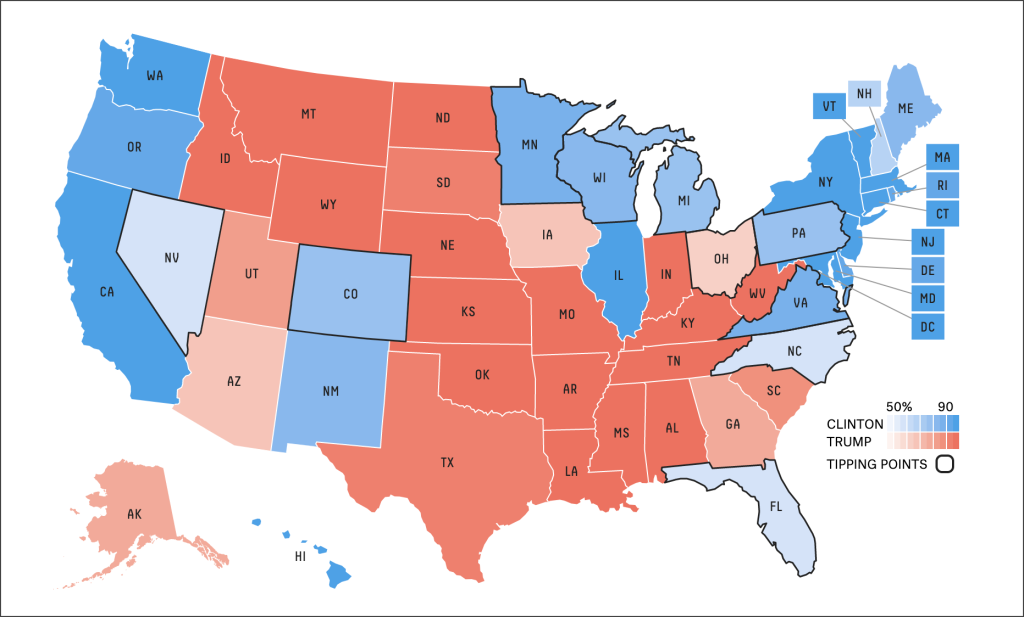 Map showing 2016 electoral college votes