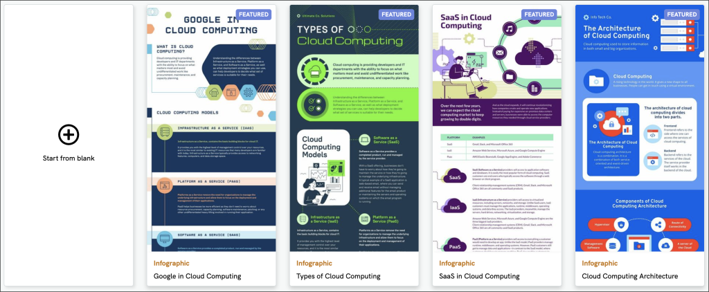 Screenshot of infograph templates on Piktochart