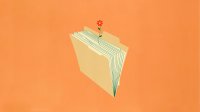 Illustration of folder full of papers and a red flower growing out of the top