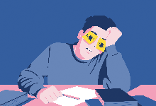 Animated illustration of a boy student sleeping at his desk with sticky notes over his eyes
