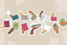 Illustration of hands with books