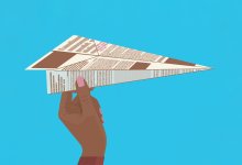 Illustration of paper airplane made from a newsletter