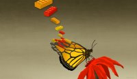 Illustration of butterfly with wings built from Lego