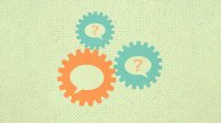 Illustration of gears with speech bubbles and question marks