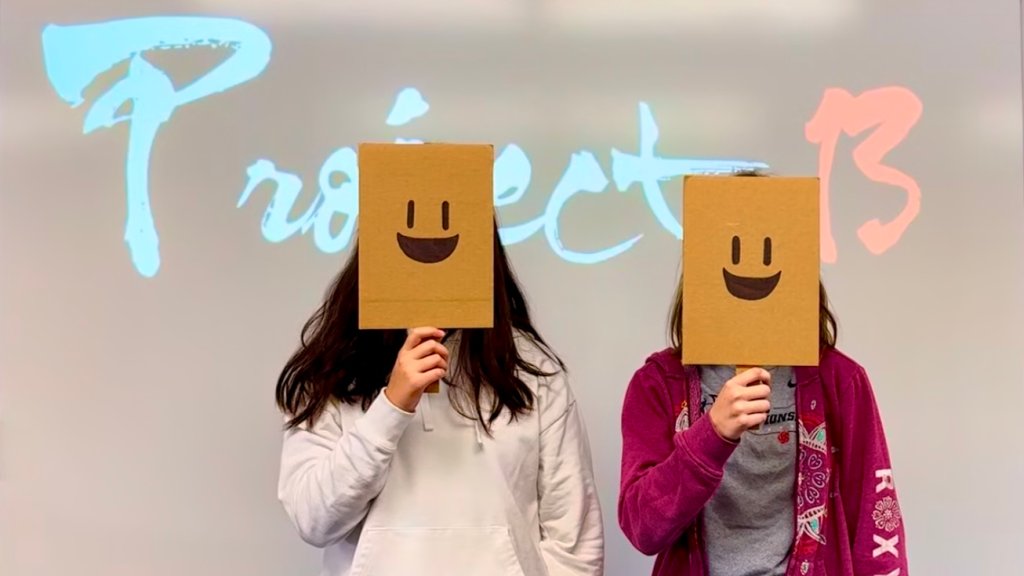 Students holding up masks