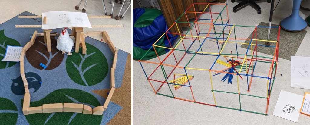 Photos of different solutions to a class chicken coop design activity
