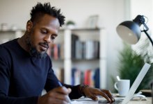 Photo of teacher working at home