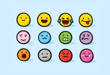 Illustration of different emojis displaying emotion