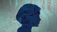 Illustration of head silhouette against circuit boards